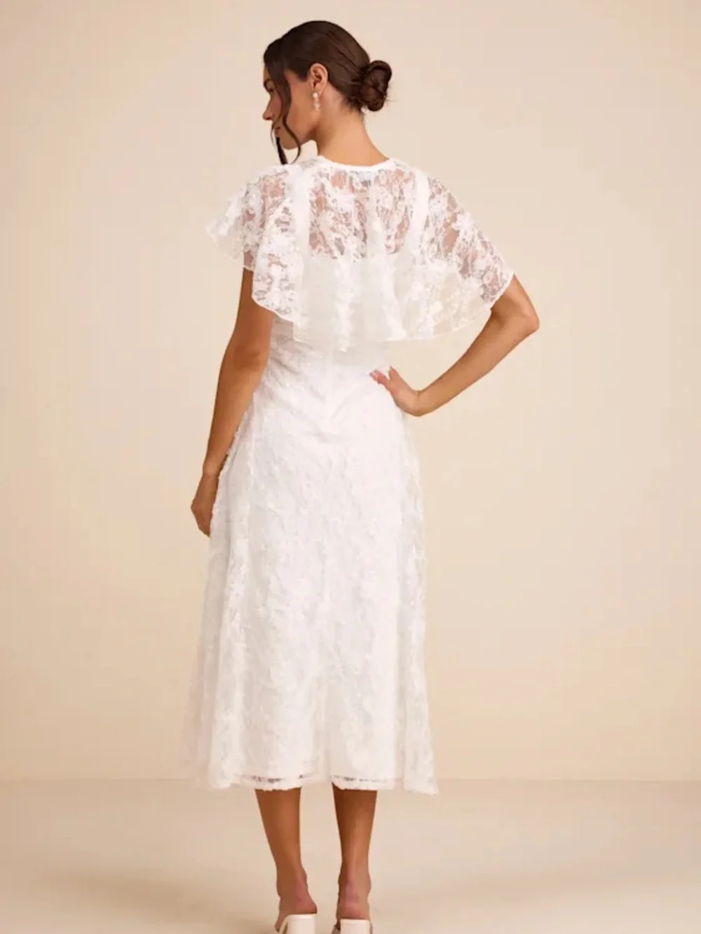 Lulu's White Lace Midi Dress with Capelet Tie - Picture 3 of 7